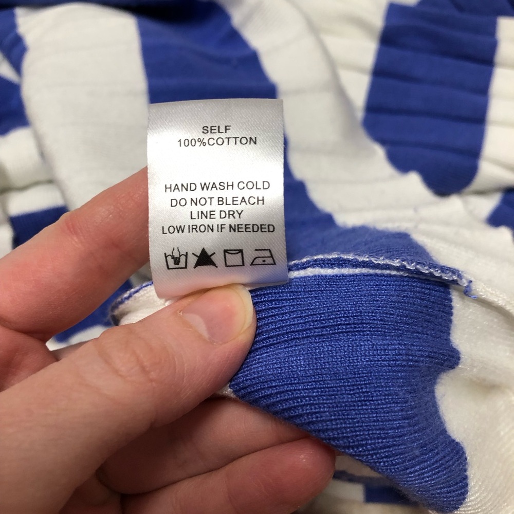 Lalavon Blue and White Sweater Maxi Dress 100% Cotton Size Medium Stripe Summer - Picture 5 of 8